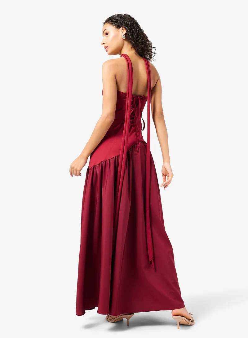 جينجر Off Shoulder Drop Waist Dress with Scarf